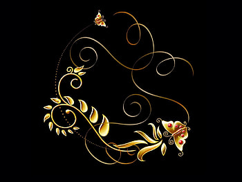 Abstract, Patterns, Dark Background, Butterfly, Golden HD wallpaper