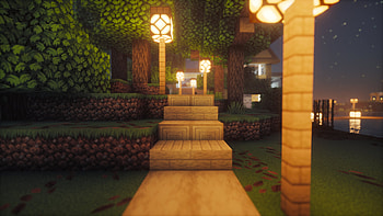 Starlit Lantern Path — Blocky Forest HD wallpaper