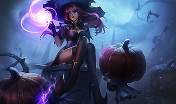 Witch, halloween, blue, pink, fantasy, pumpkin, girl, hat, night HD wallpaper