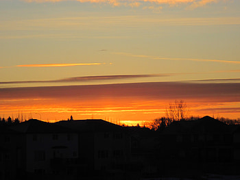 Sunrise in between the houses 9, graphy, red, clouds, sky, sunrise HD wallpaper