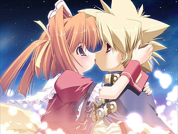 First Kiss, colorful, other, girl, chrono, anime, boy, couple, kiss, bubbles HD wallpaper