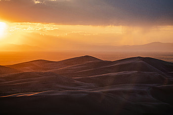 Sun Is Setting Over The Sand Dunes, sun, sand, dunes, nature HD wallpaper
