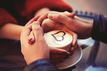 Couple Holding Hands At Coffee, couple, love, heart, coffee HD wallpaper