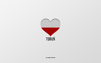 I Love Torun, Polish cities, Day of Torun, gray background, Torun, Poland, Polish flag heart, favorite cities, Love Torun HD wallpaper