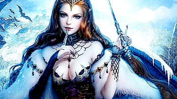 Ice Queen, blue, frumusete, girl, beauty, hand, fantasy, game, redhead, luminos HD wallpaper