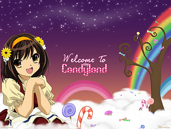 Haruhi's Candyland, cute, , suzumiya, background, melancholy, of, , my, quality, haruhi, girl, welcome, candyland, candy, to, anime, rainbow, the HD wallpaper