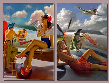 Miss Behaving and Miss Peach, military, models, planes, painting HD wallpaper