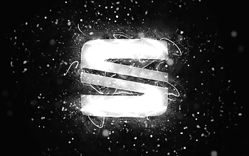 Seat white logo, , white neon lights, creative, black abstract background, Seat logo, cars brands, Seat HD wallpaper