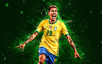 Roberto Firmino, , 2021, Brazil National Team, soccer, footballers, green neon lights, Roberto Firmino Barbosa de Oliveira, Brazilian football team, Roberto Firmino HD wallpaper