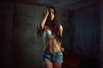 Dark Barn, barn, ranch, cowgirl, lingerie, brunettes HD wallpaper