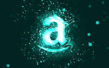 Amazon turquoise logo, , turquoise neon lights, creative, turquoise abstract background, Amazon logo, brands, Amazon HD wallpaper