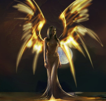 Yellow Wings, liiga smilshkalne, digital art, angel, goddess, dress, beauty, fairy, flash, moon, fantasy, cg, pretty, lovely, female HD wallpaper