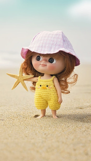 Cute Summer, Cute Doll, Beach Background HD phone wallpaper