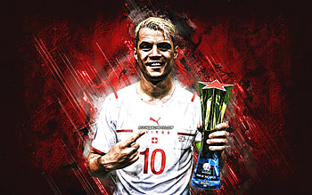 Granit Xhaka, Switzerland National Football Team, Swiss Football Player, Midfielder, Red Stone Background, Football, Switzerland HD wallpaper