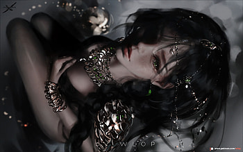 Shadow, black, fantasy, wlop, art, face, girl, dark, view from the top HD wallpaper
