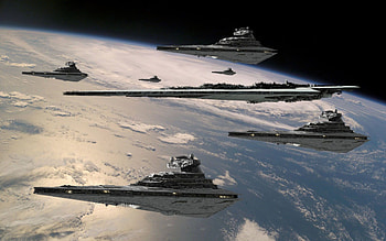 Imperial Star Destroyer Fleet with The Executor Super Star Destroyer over planet HD wallpaper