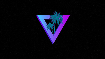 Purple Triangle Palm Trees Black Background Vaporwave Vaporwave HD wallpaper
