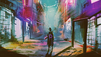 Neon Urban Warrior , warrior, artist, artwork, digital-art, artstation HD wallpaper