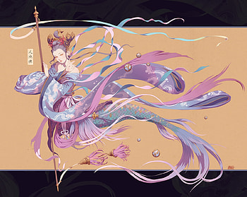 Mermaid by Liuyuan Lange, pink, mermaid, asian, lange, fantasy, girl, luminos, siren HD wallpaper