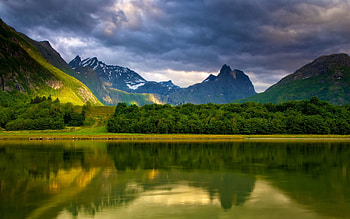 Nature, Trees, Mountains, Clouds, Lake, Shore, Bank, Silence, Before The Rain HD wallpaper