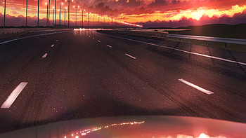 Drive To The Sunset , sunset, artist, artwork, digital-art, road HD wallpaper