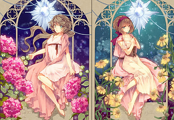 Opposite, girls, flowers, night and day, dress HD wallpaper