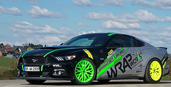 2016 Ford Mustang GT by WRAPworks, Black, Silver, Yellow Rim, Green Rim HD wallpaper