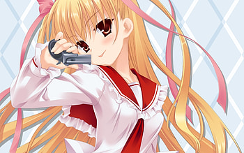 anime, girl, blonde, funny, gun anime, gun HD wallpaper
