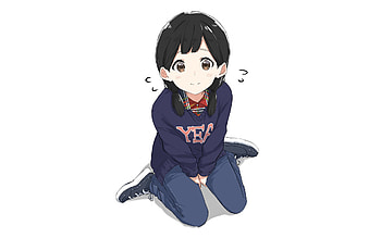 Art, cute, anime girl, curious HD wallpaper