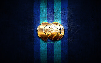 CB Breogan, golden logo, ACB, blue metal background, spanish basketball team, CB Breogan logo, basketball, Rio Breogan HD wallpaper