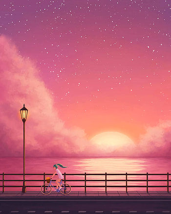 Art, Sea, Girl, Cyclist, Trip HD phone wallpaper