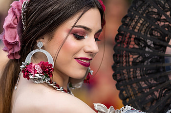 Brasil carnival, black, hand fan, pink, face, girl, evantai, woman, vicente concha, jewel HD wallpaper