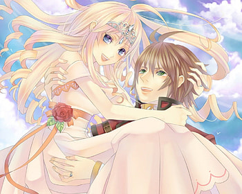 My Pretty Bride, blond hair, blonde, wed, couple, short hair, blonde hair, happy, cloud, female, sexy, smile, gorgeous, hot, girl, anime girl, tiara, anime, brown hair, romantic, lover, cute, dress, long hair, royalty, beauty, groom, crown, blond, bride and groom, beautiful, romance, elegant, wedding, hug, love, sky, princess, bride, gown HD wallpaper
