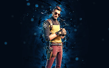 Glasses On Hugo, , blue neon lights, Fortnite Battle Royale, Fortnite characters, Glasses On Hugo Skin, Fortnite, Glasses On Hugo Fortnite HD wallpaper