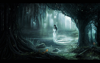 Ghost, fantasy, forest, woman HD wallpaper