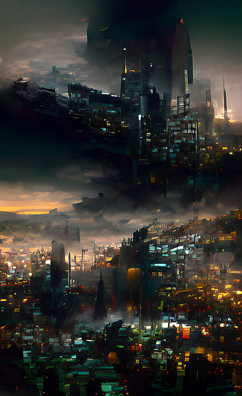 Dark City, art, future, cool, ai, Black, clouds, batman, anime HD phone wallpaper