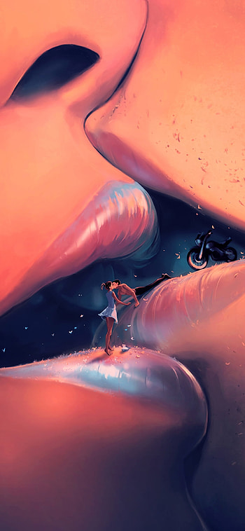 Fantasy art , Couple kiss lips, Artistic imagination, Dreamlike scene HD phone wallpaper