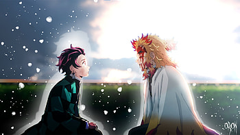 Tanjiro and Rengoku (1920x1080), Tanjiro Kamado, Kyojuro Rengoku, Demon Slayer: Kimetsu no Yaiba HD wallpaper