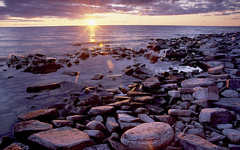 Landscape, Sunset, Stones, Sea HD wallpaper