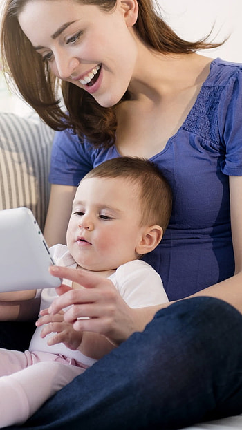 Mom And Baby, Tablet, watching HD phone wallpaper