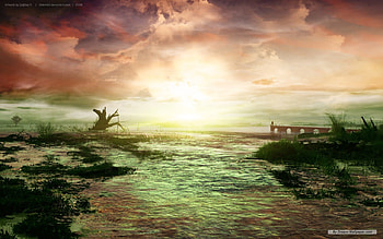 Digital sunset, nature, digital, art, sunset HD wallpaper