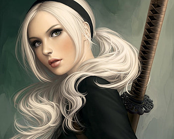 BattleDoll, silver hair, cute, long hair, beauty, nice, 3d, cg, warrior, female, plain, sexy, sweet, sword, hot, girl, beautiful, blade, anime girl, simple, anime, pretty, white hair, weapon, fighter, katana, lovely, realistic HD wallpaper