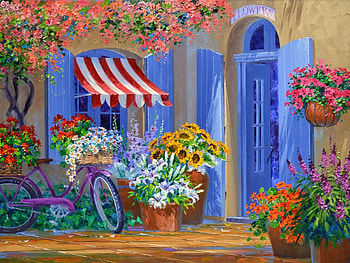 Take Home a Bunch, door, house, artwork, bicycle, painting, flowers HD wallpaper