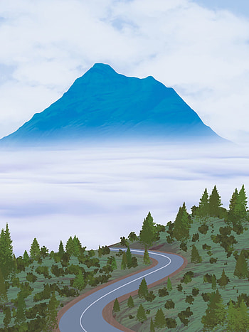 Art, Mountains, Road, Forest, Fog, Winding, Sinuous HD phone wallpaper