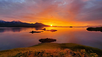 A rare sunrise on Atka Island, sea, sky, Aleutian Islands, sun, rocks, usa, Alaska HD wallpaper