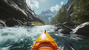 Kayak action view, kayaking, stream, river, nature, mountain HD wallpaper