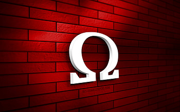 Omega 3D logo, , red brickwall, creative, brands, Omega logo, 3D art, Omega HD wallpaper