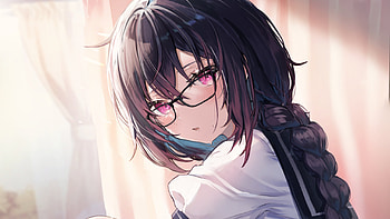 Light Pink Eyes Anime Girl With Specs Wearing School Uniform Anime Girl HD wallpaper