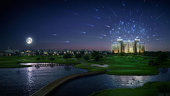 Building, Artistic, Bridge, Cgi, Golf Course, Lake, Town HD wallpaper