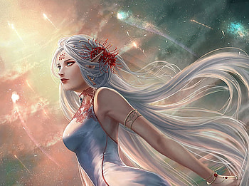 Elf girl, redpear, wind, frumusete, fantasy, flower, girl, luminos, elf HD wallpaper